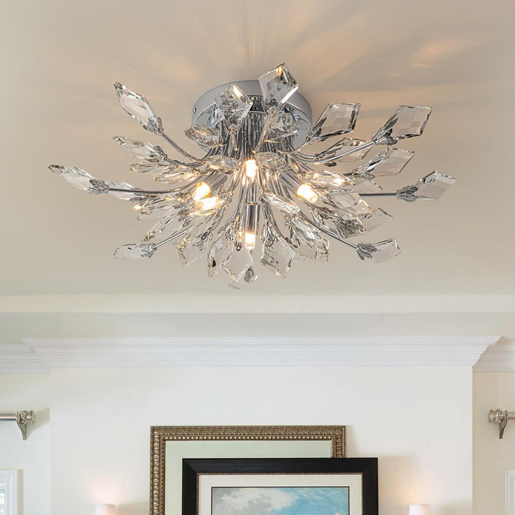 Lustre Salon Feuille en Cristal