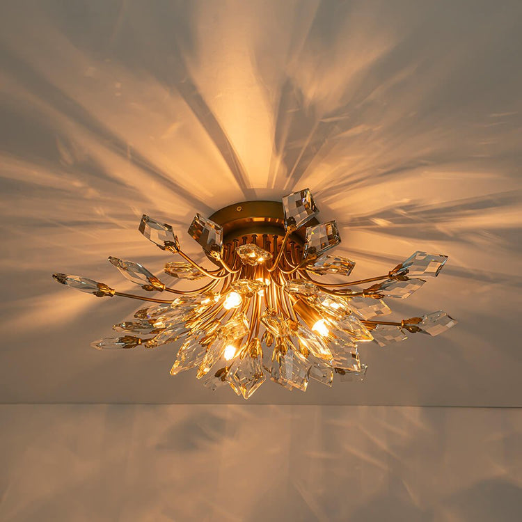 Lustre Salon Feuille en Cristal