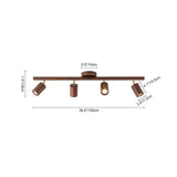 Plafonnier rail 4 spots noyer, 39,4 x 100 cm, 4 abat-jours cylindriques orientables
