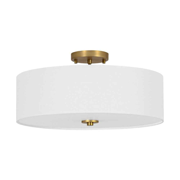 Plafonnier tambour en lin blanc translucide, monture laiton