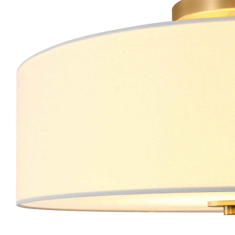 Abat-jour en lin beige, bordure laiton et ligne inférieure de lumière