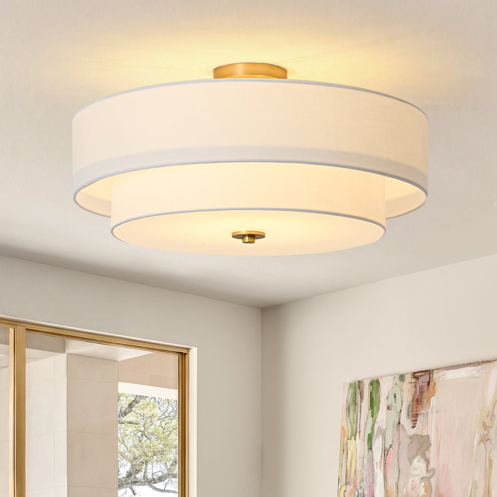 Plafonnier 4 Lumières Lin Tambour pour Cuisine