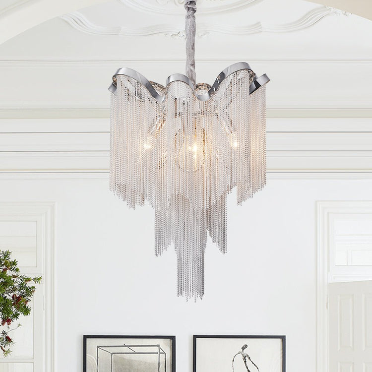 Lustre Salon Pompon 4 Lumières en Chrome