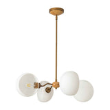 Lustre sputnik à 4 lumières laiton, abat-jours en verre opalin semi-ouverts