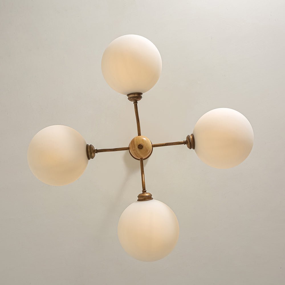 Lustre 4 Lumières Sputnik Semi-Ouvert Verre Abat-Jour pour Salle à Manger