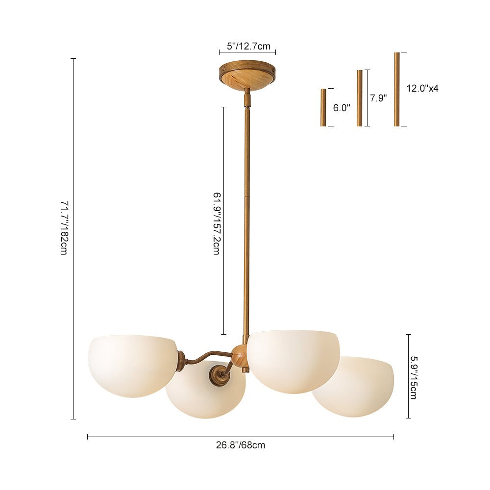 Lustre 4 Lumières Sputnik Semi-Ouvert Verre Abat-Jour pour Salle à Manger