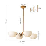 Lustre sputnik 4 lumières laiton avec abat-jours en verre opalin et bras courbés