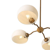 Bras en laiton et abat-jours en verre opalin du lustre sputnik, ampoules visibles