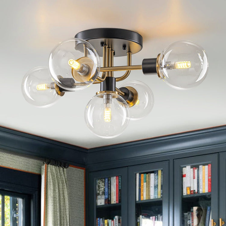 Lustre Salon Boule 5 Lumières en Verre Ø54 cm