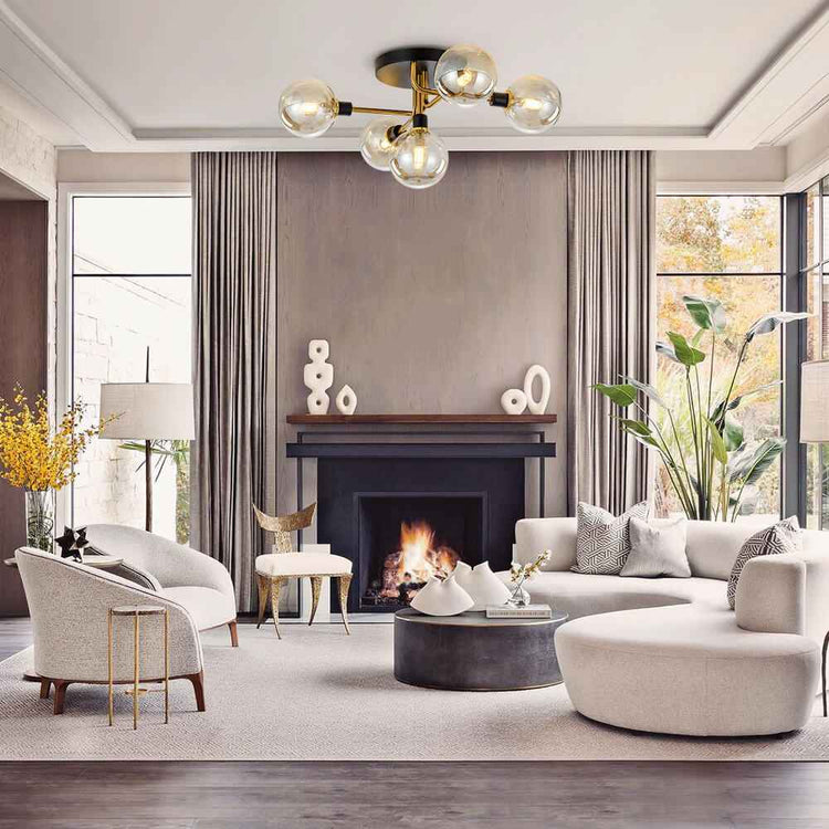 Plafonnier Laiton Moderne 5 Lumières Semi-Encastré Luminaire pour Salon