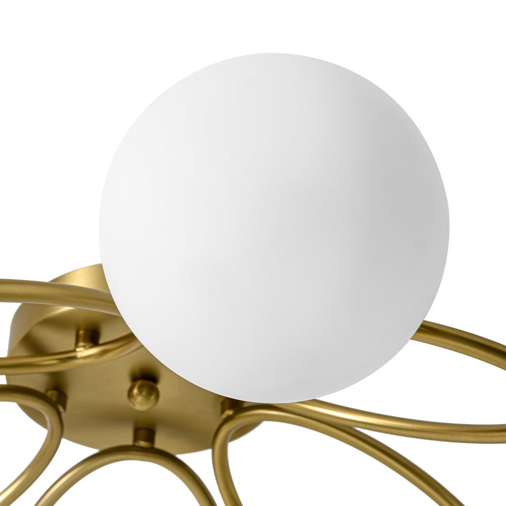 Lustre Boule Verre 5 Lumières Opale Anneau Sputnik Semi-Encastré