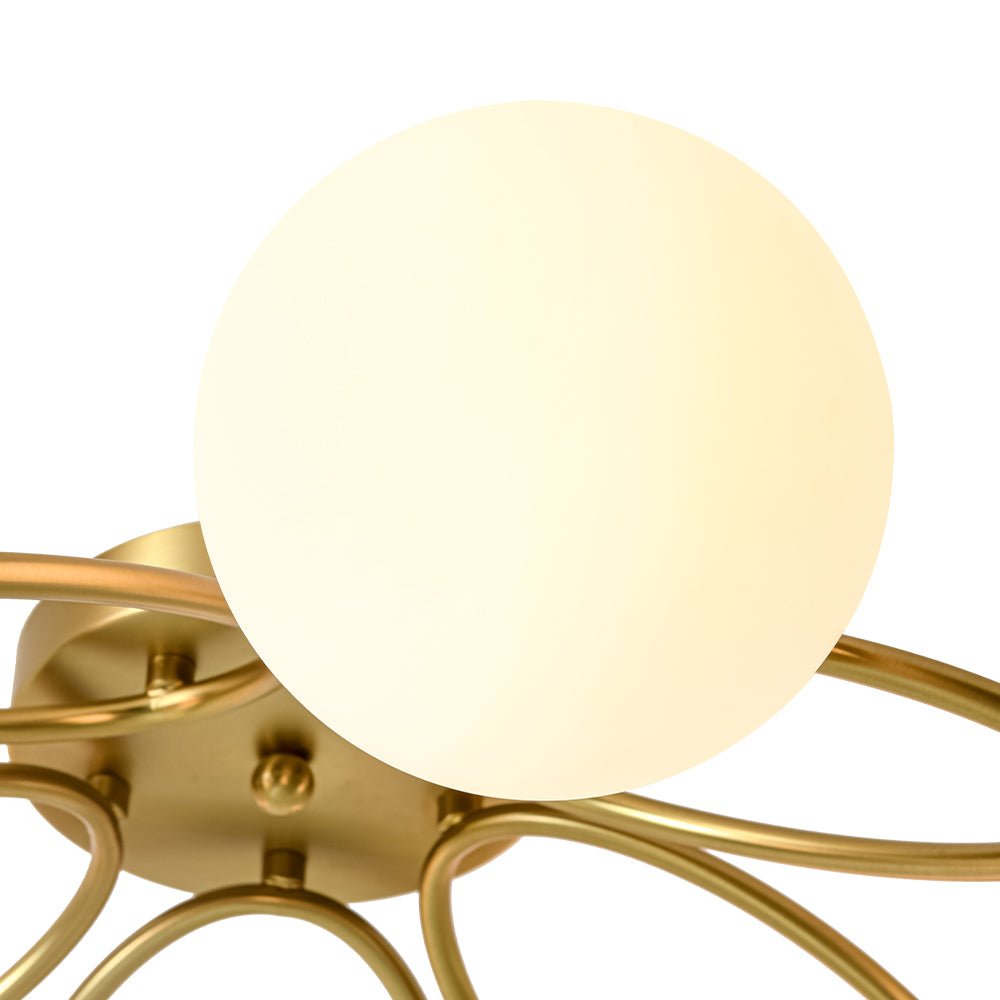 Lustre Boule Verre 5 Lumières Opale Anneau Sputnik Semi-Encastré
