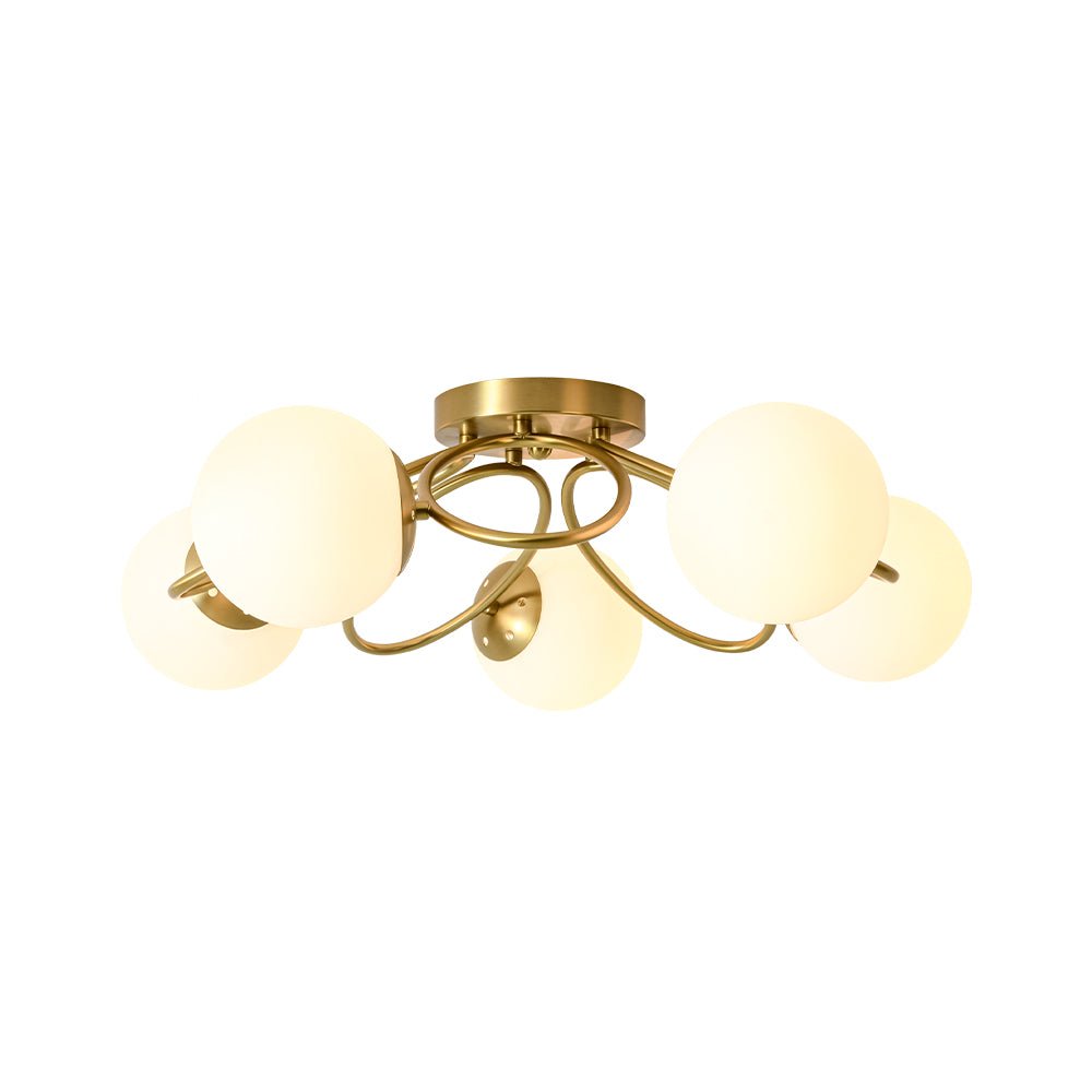 Lustre Boule Verre 5 Lumières Opale Anneau Sputnik Semi-Encastré
