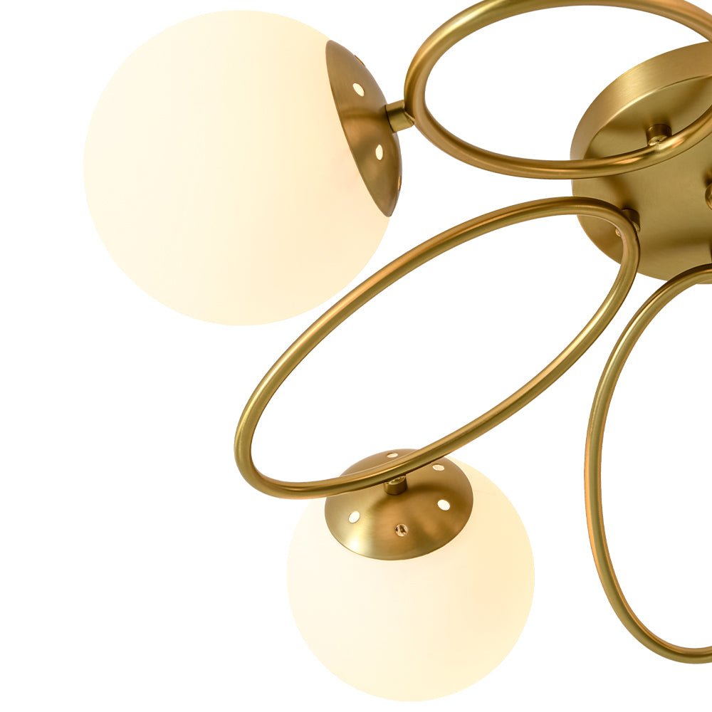 Lustre Boule Verre 5 Lumières Opale Anneau Sputnik Semi-Encastré