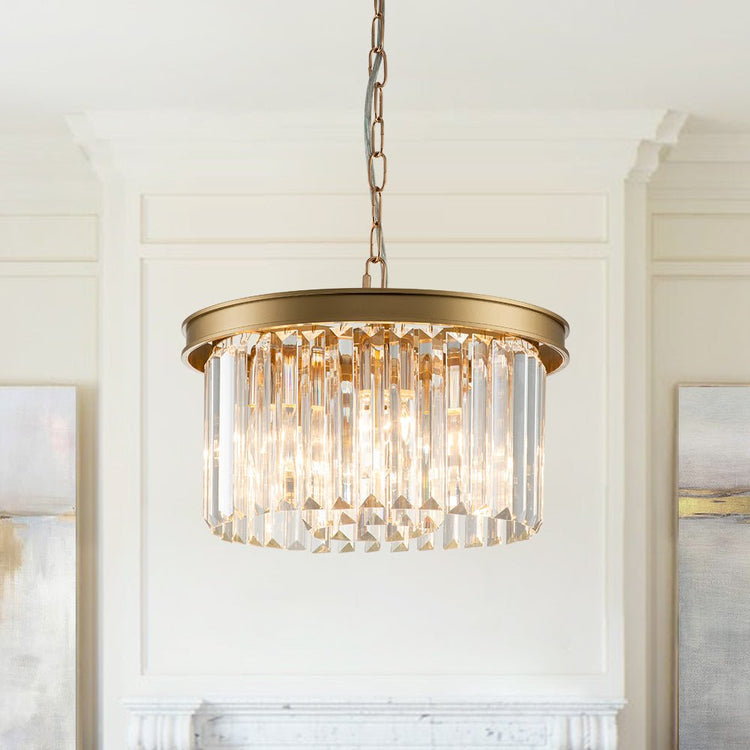 Lustre Salon Rond en Cristal Doré