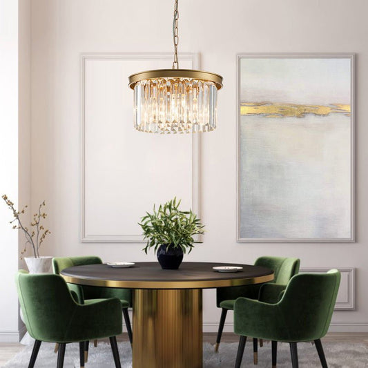 Lustre Salon Rond en Cristal Doré
