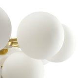 Globe en verre opale blanc sur grappe, détails de tiges laiton visibles