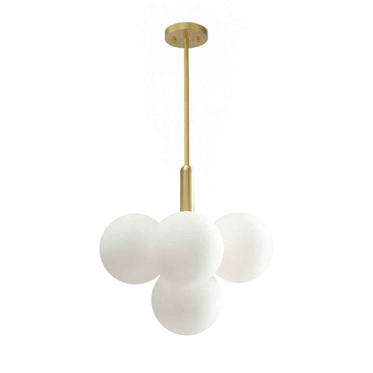 Suspension boule en verre opale sur tige verticale en laiton, plusieurs globes