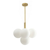 Suspension boule en verre opale sur tige verticale en laiton, plusieurs globes
