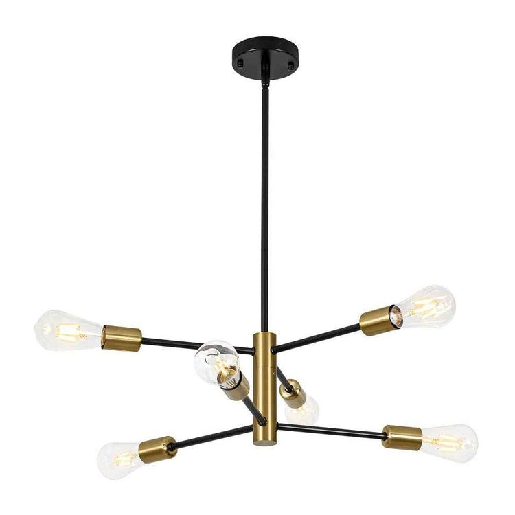 Lustre sputnik noir et laiton, 6 ampoules filament à verre transparent