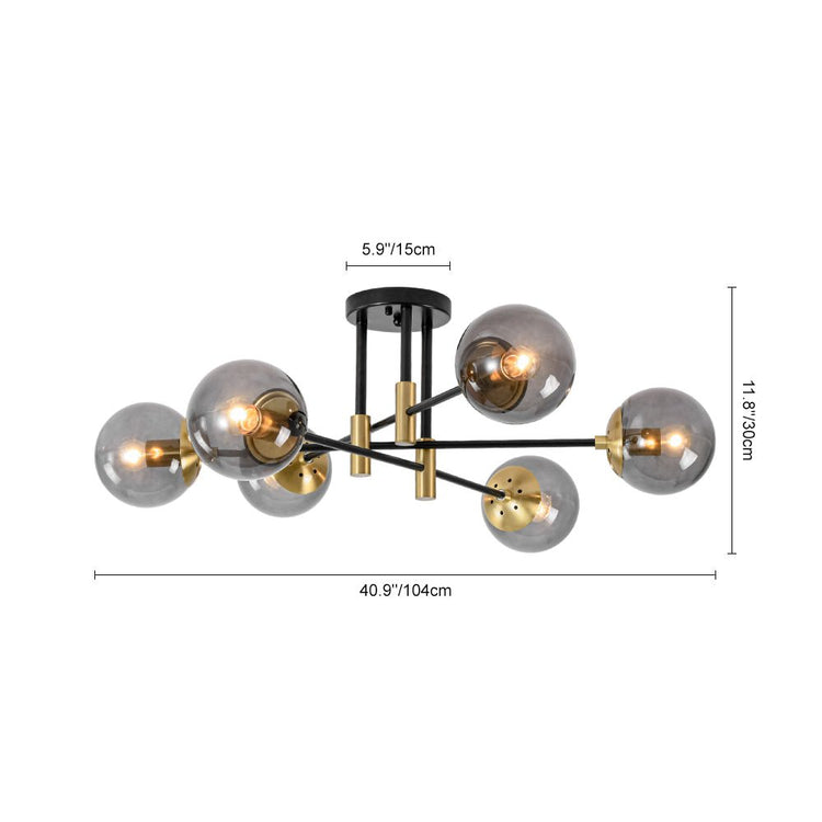 Lustre Salle à Manger Boule 6 Lumières en Verre Ø104 cm