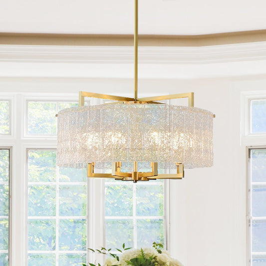 Lustre Cristal Verre 6 Lumières Luxe Dimmable Tambour