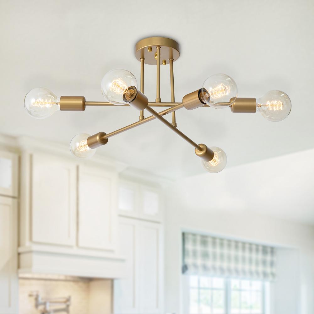 Plafonnier 6 Lumières Sputnik Semi-Encastré Luminaire pour Salon