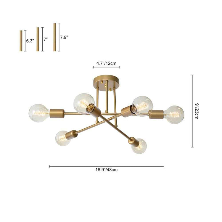 Schéma du plafonnier sputnik 6 lumières doré, dimensions 18,9×48 cm