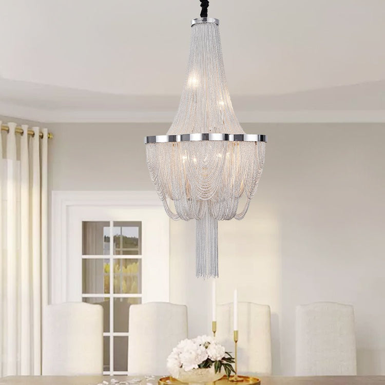 Lustre Salon Pompon 6 Lumières en Chrome