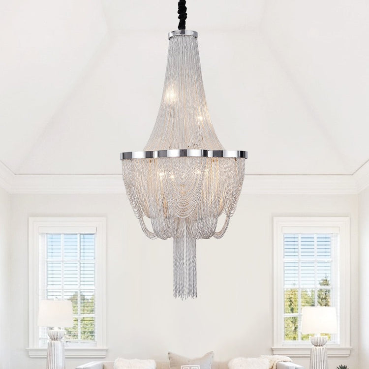 Lustre Salon Pompon 6 Lumières en Chrome