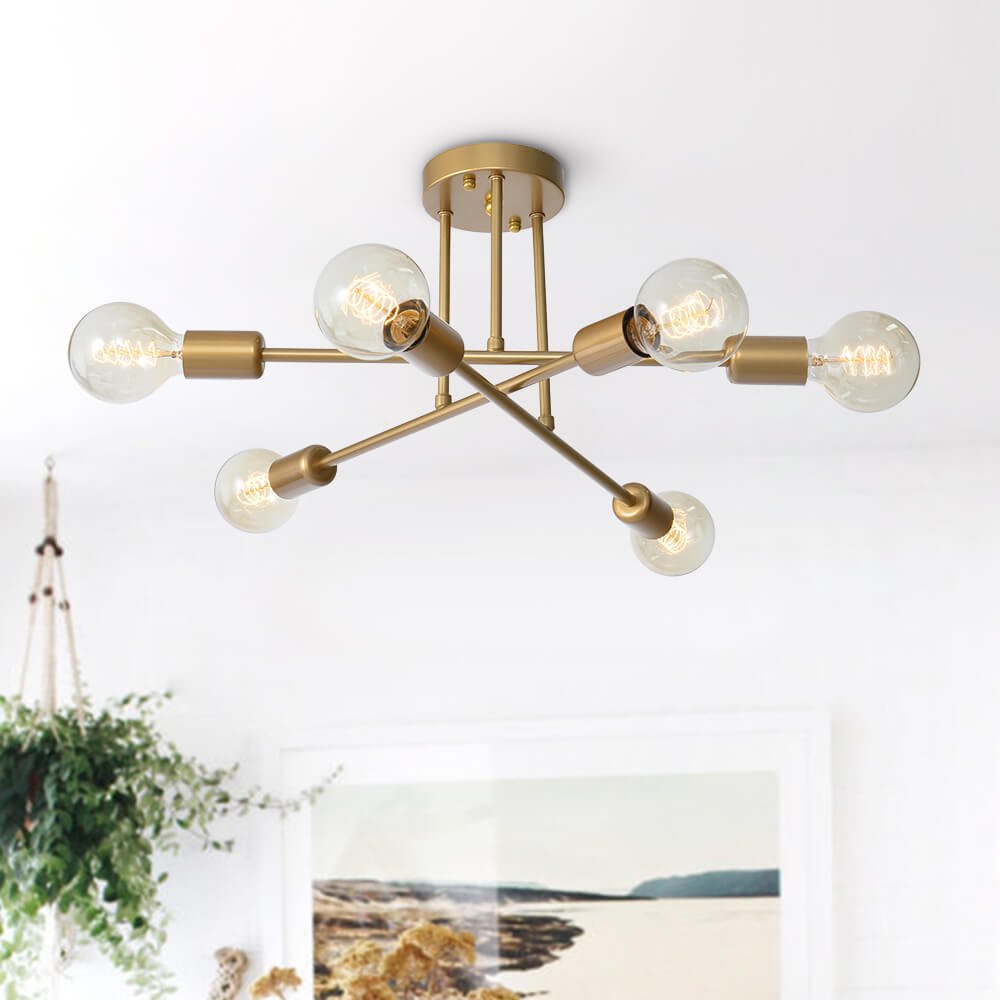 Plafonnier 6 Lumières Sputnik Semi-Encastré Luminaire pour Salon