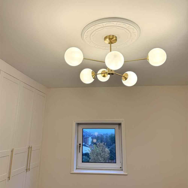 Lustre Verre Moderne 6/8/12 Lumières Opale Blanc Globe pour Salon
