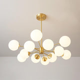 Lustre Verre Moderne 6/8/12 Lumières Opale Blanc Globe pour Salon