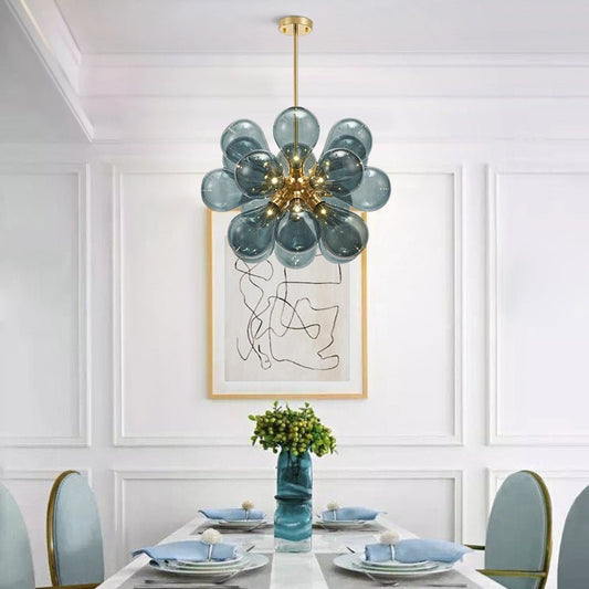 Lustre Boule Verre Bleu Moderne Soufflé Sputnik pour Salle à Manger