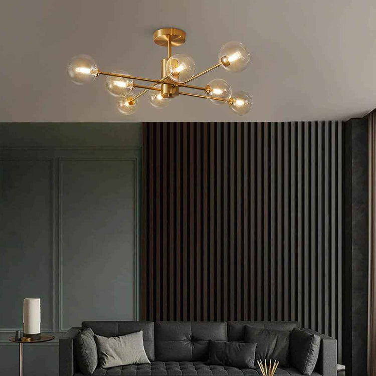 Lustre Verre 8 Lumières Transparent Abat-Jour Sputnik pour Salon