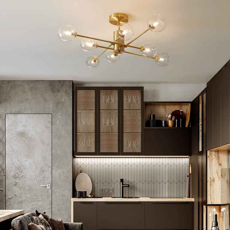 Lustre Verre 8 Lumières Transparent Abat-Jour Sputnik pour Salon