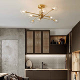 Lustre Verre 8 Lumières Transparent Abat-Jour Sputnik pour Salon