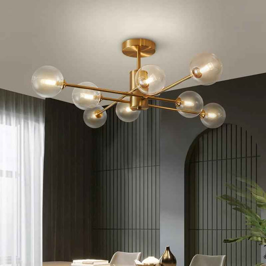 Lustre Verre 8 Lumières Transparent Abat-Jour Sputnik pour Salon