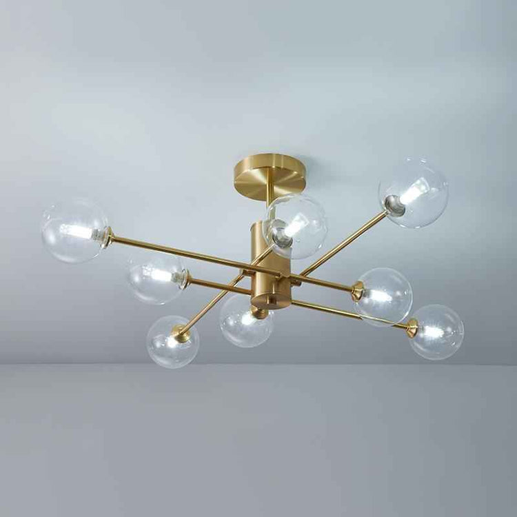 Lustre Verre 8 Lumières Transparent Abat-Jour Sputnik pour Salon