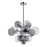 Lustre grappe chromée avec boules de verre transparentes et fumées.