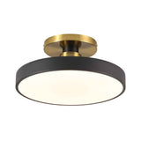 Plafonnier LED noir semi-encastré, diffuseur rond et cadre laiton