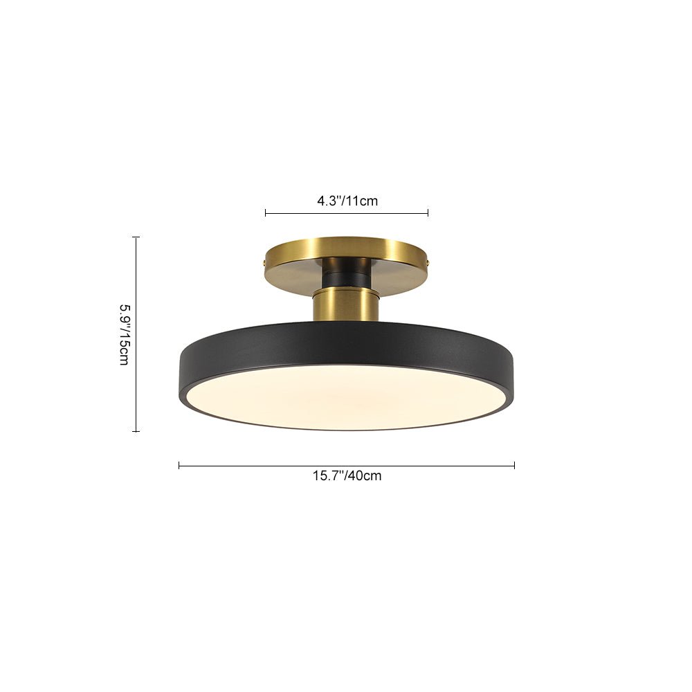 Plafonnier Noir LED Acrylique Tambour Semi-Encastré pour Salle de Bain