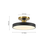 Plafonnier LED noir à diffuseur acrylique rond, anneau doré, vue de profil