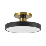 Plafonnier LED noir semi-encastré avec abat-jour cylindrique et surface d’éclairage opale
