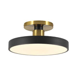 Plafonnier LED noir semi-encastré, abat-jour cylindrique et diffuseur acrylique opale