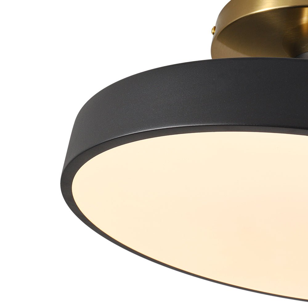 Plafonnier Noir LED Acrylique Tambour Semi-Encastré pour Salle de Bain