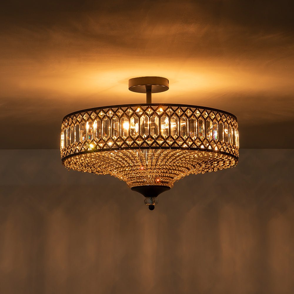 Plafonnier Cristal Taillé Tambour Semi-Encastré pour Cuisine