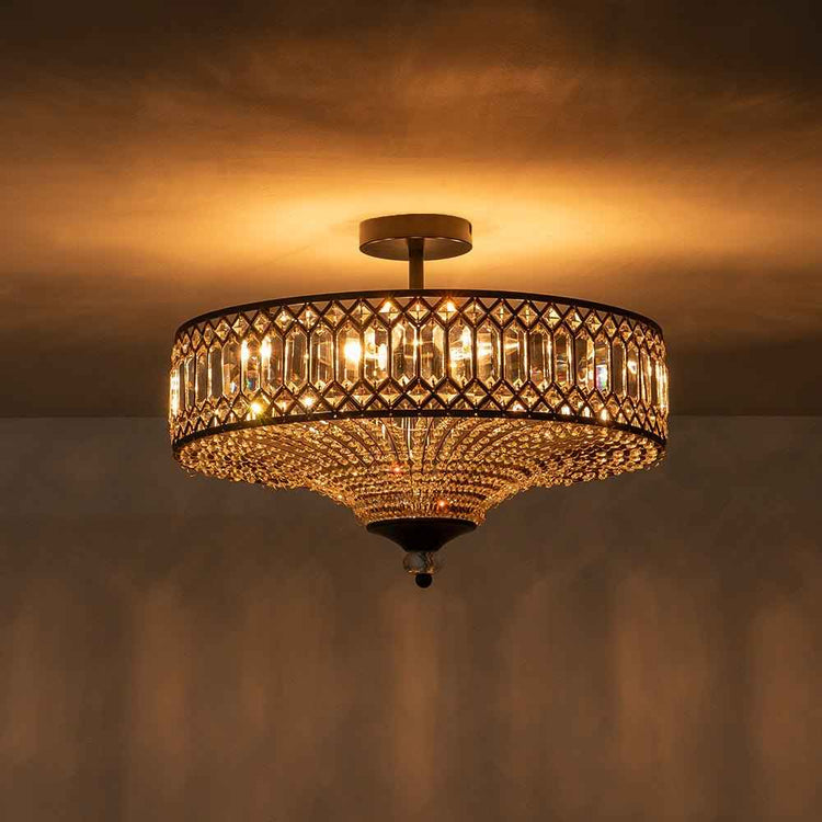 Plafonnier Cristal Taillé Tambour Semi-Encastré pour Cuisine