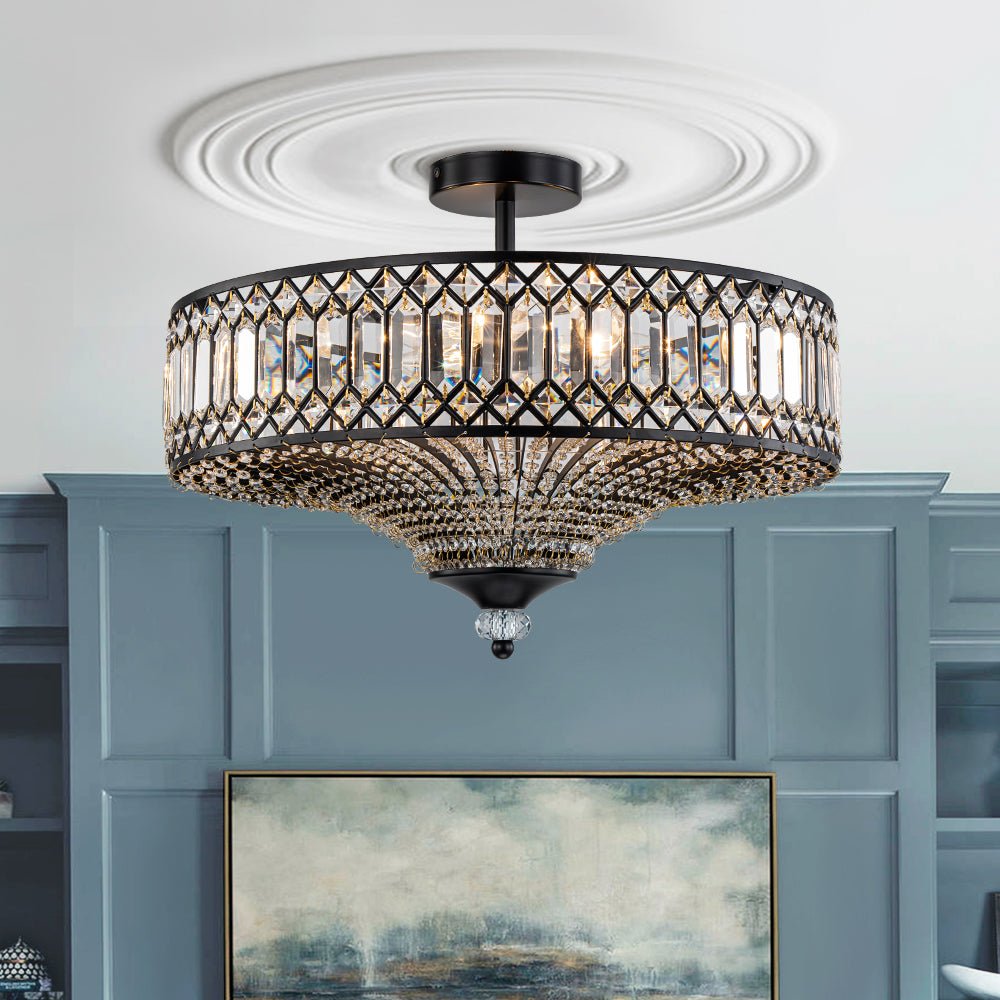 Plafonnier Cristal Taillé Tambour Semi-Encastré pour Cuisine