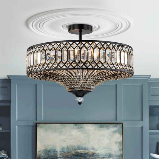 Plafonnier Cristal Taillé Tambour Semi-Encastré pour Cuisine